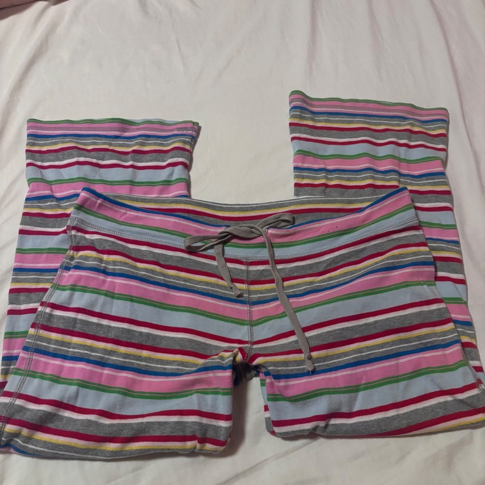 Vtg Victoria's Secret PINK Striped Pajama Pants XS Multi Color Cotton Wide Leg